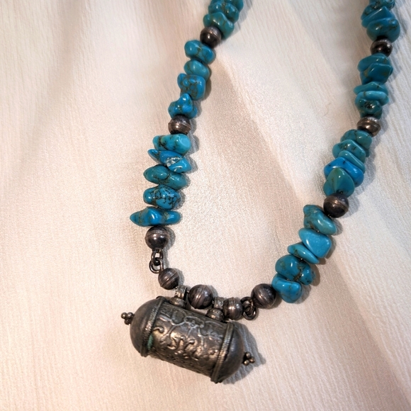 Vintage 1970s African (Ethiopian) Metal and Turquoise Rare Necklace - Picture 5 of 8